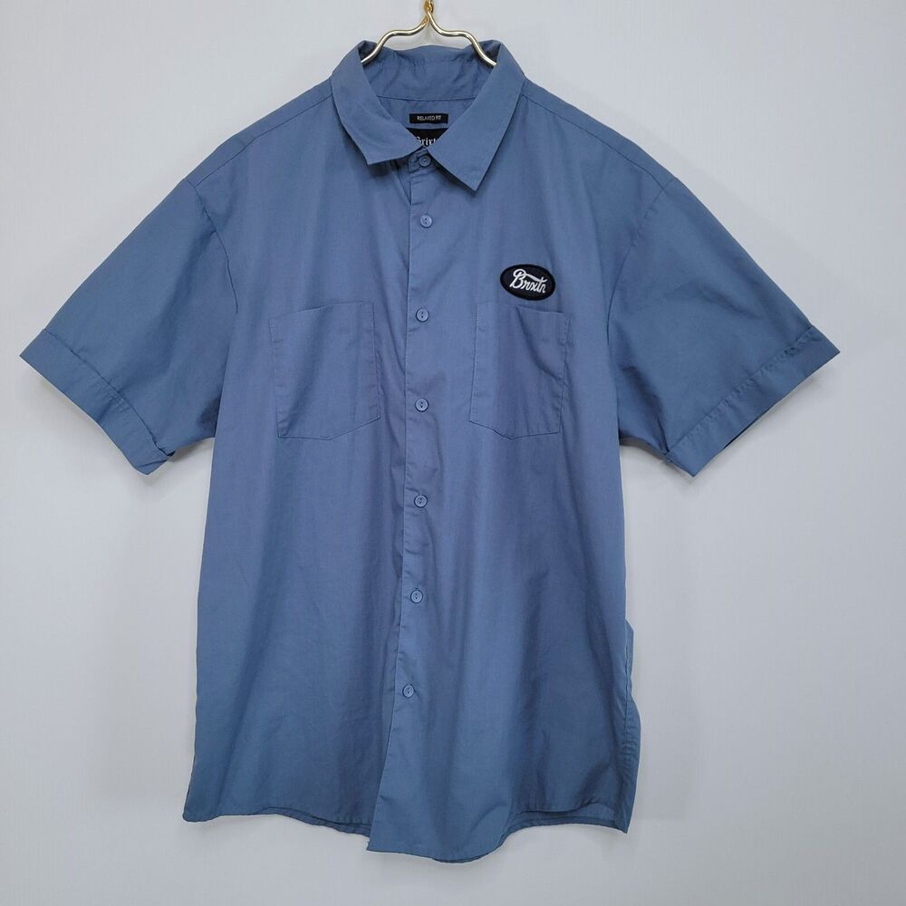 BRIXTON Blue Builders Auto Mechanic Shirt Size L Button Down Utility Workwear